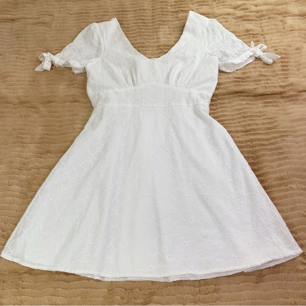 Copper Key‎ Junior short sleeve V neck Smoked back eyelet dress in white